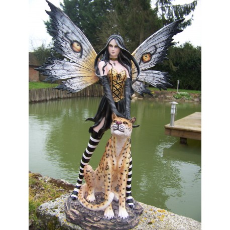 15420 SPLENDIDE GRANDE FIGURINE STATUETTE FEE ELFE LEOPARD
