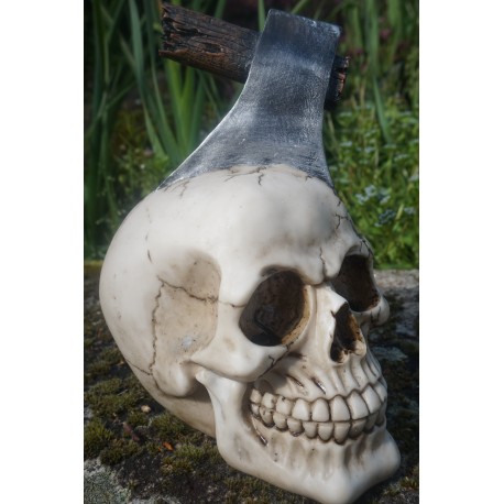 SK282  TETE MORT CRANE  HEROIC FANTASY GOTHIQUE SKULL HACHE DANS LA TETE