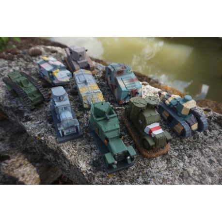 RE0354 A   9 FIGURINE TANCK  AUTOMITRAILLEUSE CHAR   1 ERE GUERRE 1914 1918 1917