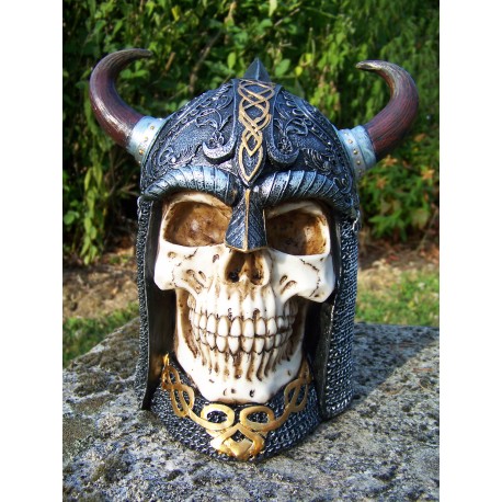 HF0608 CRANE TETE DE MORT CELTIQUE AVEC CASQUE HEROIC FANTASY FIGURINE