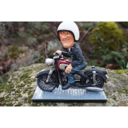 Figurine miniature humoristique d'une excitant Tour en Moto
