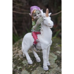 96163 B  FIGURINE TROLL ELFE PIXIE AVEC LICORNE PIXIES FARFADET