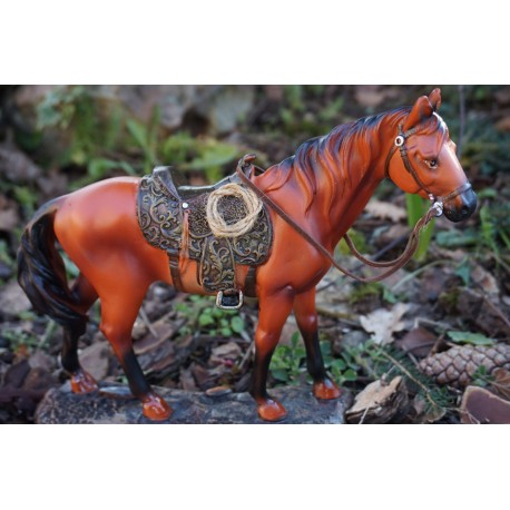 NA0713 CHEVAL DE SELLE COWBOY FIGURINE STATUE ETALON JUMENT HORSE ECURIE
