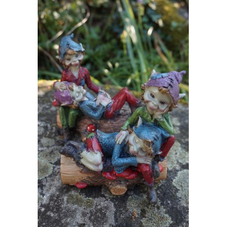 97276   2 COUPLES TRONC  FIGURINE  TROLLS PIXIES  LUTIN PIXIE ELFES FARFADET FEE