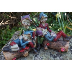 97276   2 COUPLES TRONC  FIGURINE  TROLLS PIXIES  LUTIN PIXIE ELFES FARFADET FEE