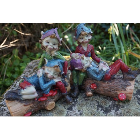 97276   2 COUPLES TRONC  FIGURINE  TROLLS PIXIES  LUTIN PIXIE ELFES FARFADET FEE