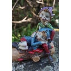 97276   2 COUPLES TRONC  FIGURINE  TROLLS PIXIES  LUTIN PIXIE ELFES FARFADET FEE