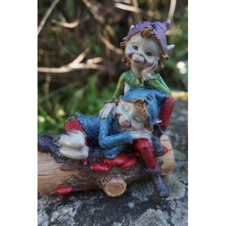 97276   2 COUPLES TRONC  FIGURINE  TROLLS PIXIES  LUTIN PIXIE ELFES FARFADET FEE