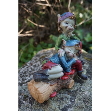 97276 B  COUPLE TRONC  FIGURINE  TROLL PIXIES  LUTIN PIXIE ELFES FARFADET FEE
