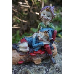 97276 B  COUPLE TRONC  FIGURINE  TROLL PIXIES  LUTIN PIXIE ELFES FARFADET FEE