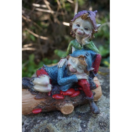 97276 B  COUPLE TRONC  FIGURINE  TROLL PIXIES  LUTIN PIXIE ELFES FARFADET FEE