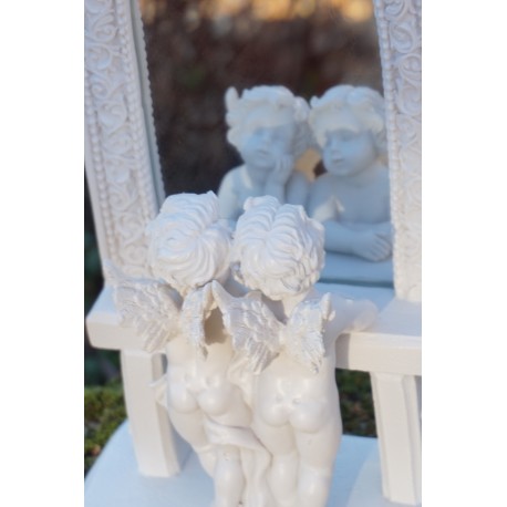 P728-179  MIROIR    FIGURINE STATUETTE   ANGE BLANC   MYSTIQUE CHERUBIN BEBE